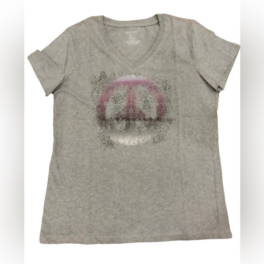 PEACE Heather Gray Ladies SMALL V-neck Short Sleeve T-shirt NEW